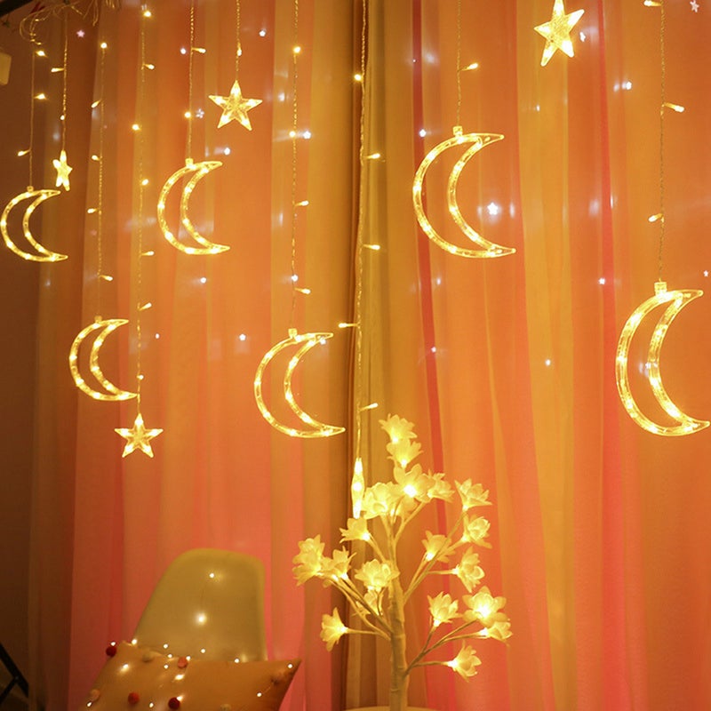 BZ1633 220v 138 Lights 6 Different Height Moon and Star Night Curtain Lights multicolour 30.00*7.00*20.00cm