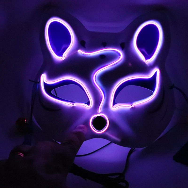 10 Colour Fox Half Face Mask Neon Lights Purple 15.00*5.50*15.00cm - Image 1
