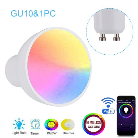 مصباح ذكي GU10/E27/GU5.3 يعمل عن طريق الواي فاي بإضاءة متعددة الألوان RGBW LED بقدرة 6 وات متعدد الألوان 7.00*5.50*5.50سم