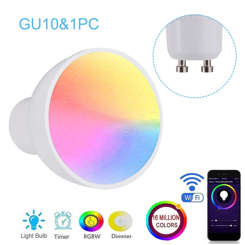 ماركة غير محددة - مصباح ذكي GU10/E27/GU5.3 يعمل عن طريق الواي فاي بإضاءة متعددة الألوان RGBW LED بقدرة 6 وات متعدد الألوان 7.00*5.50*5.50سم - Image 1