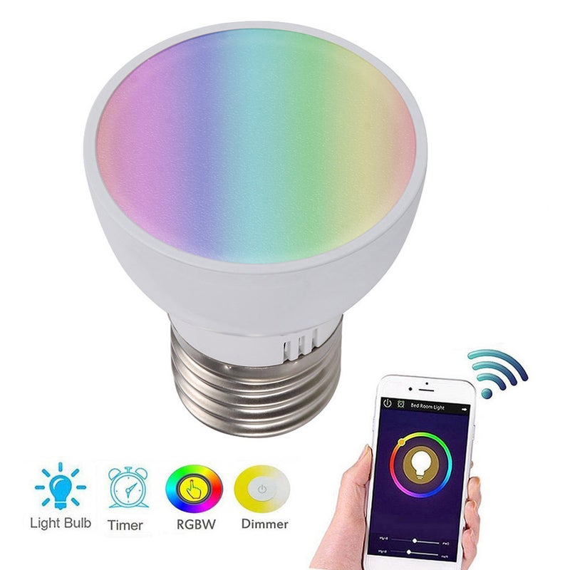 ماركة غير محددة - مصباح ذكي GU10/E27/GU5.3 يعمل عن طريق الواي فاي بإضاءة متعددة الألوان RGBW LED بقدرة 6 وات متعدد الألوان 7.00*5.50*5.50سم - Image 1