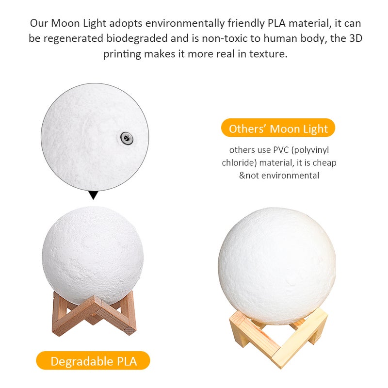 Tomshine Moon Light with Wood Stand Remote & Touching Control LEDs White  - Image 2