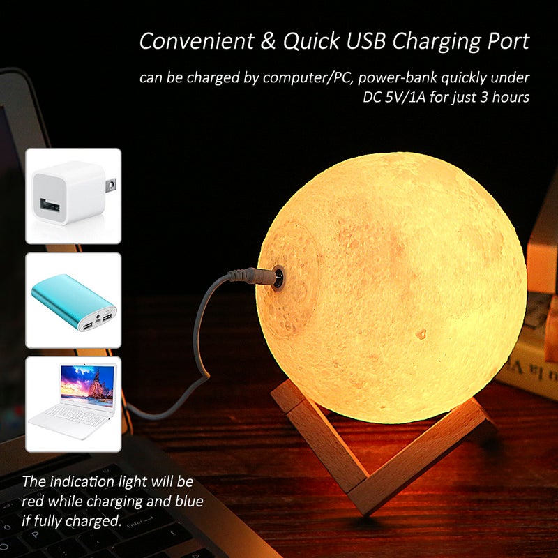 Tomshine Moon Light with Wood Stand Remote & Touching Control LEDs White  - Image 5