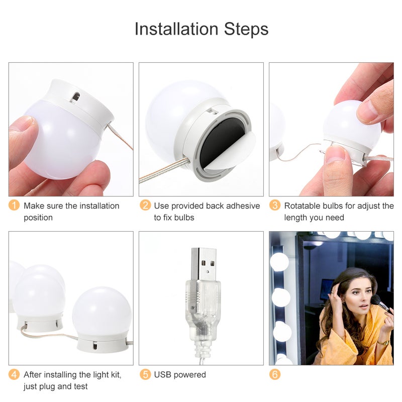 Tomshine DC5V 10W 10 LED Vanity Dimmable Mirror Light Kit White 20.00*5.70*14.00cm  - Image 2