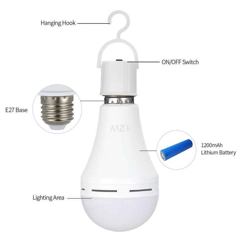 Pack of 2 Multifunctional Rechargeable 6W Emergency LED Light Bulbs 60W multicolour 15.00*6.70*13.40cm