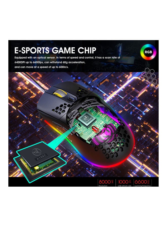 HXSJ - HXSJ X600 Programming Gaming Mouse USB Wired Gaming Mouse Rgb Lighting Mouse with Six Adjustable DPI For Desktop Laptop Black - Image 1