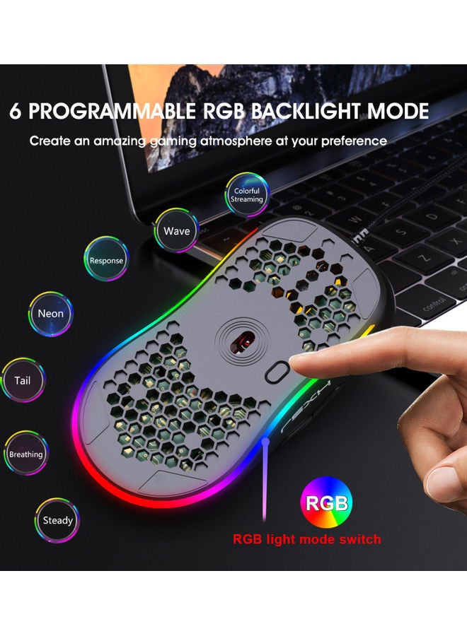 HXSJ - HXSJ X600 Programming Gaming Mouse USB Wired Gaming Mouse Rgb Lighting Mouse with Six Adjustable DPI For Desktop Laptop Black - Image 1