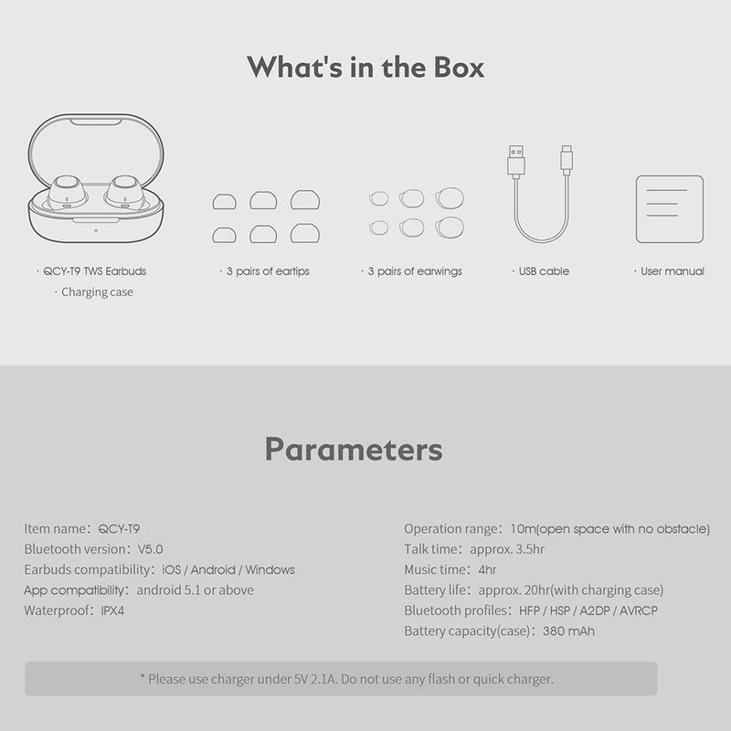 كيو سي واي سماعات T9 باتصال بلوتوث وتقنية TWS أسود - Image 2