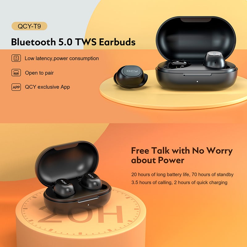 كيو سي واي سماعات T9 باتصال بلوتوث وتقنية TWS أسود - Image 3