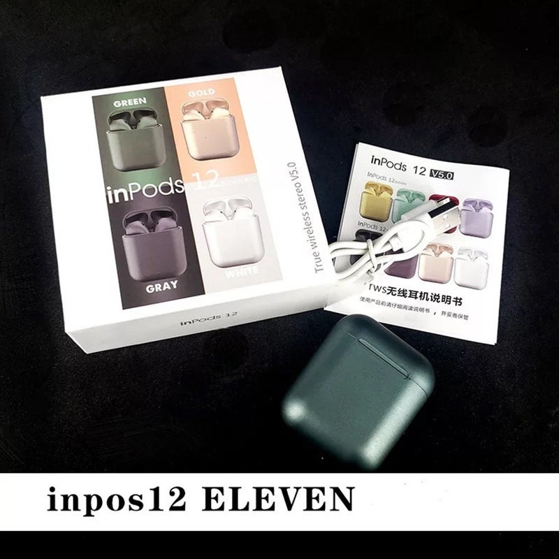 Inpods 12 TWS Popup Touch Control Bluetooth Wireless Earbuds Mettalic Dark green