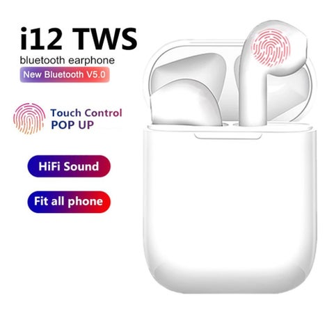 i12 TWS Popup Touch Control Bluetooth Wireless Earbuds White
