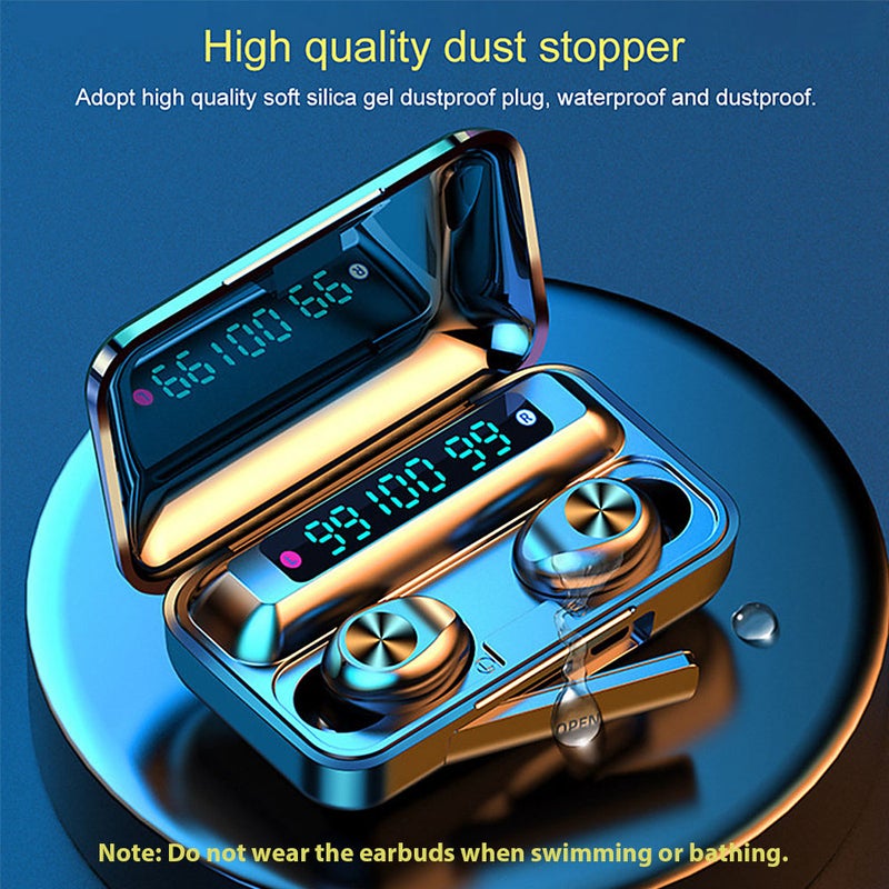 Generic - F9 9 TWS Bluetooth Wireless Led Power Display Earbuds With Touch Control Black - Image 1