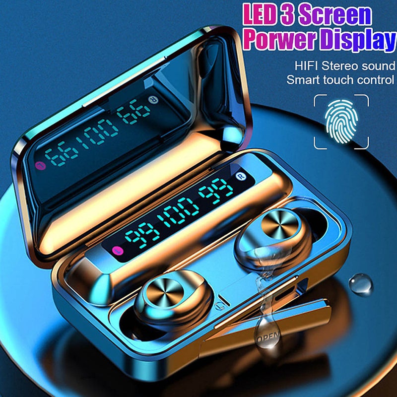Generic - F9 9 TWS Bluetooth Wireless Led Power Display Earbuds With Touch Control Black - Image 1