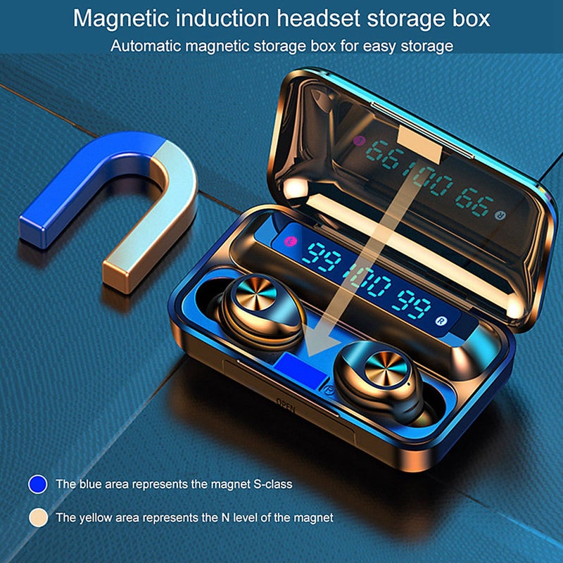 Generic - F9 9 TWS Bluetooth Wireless Led Power Display Earbuds With Touch Control Black - Image 1