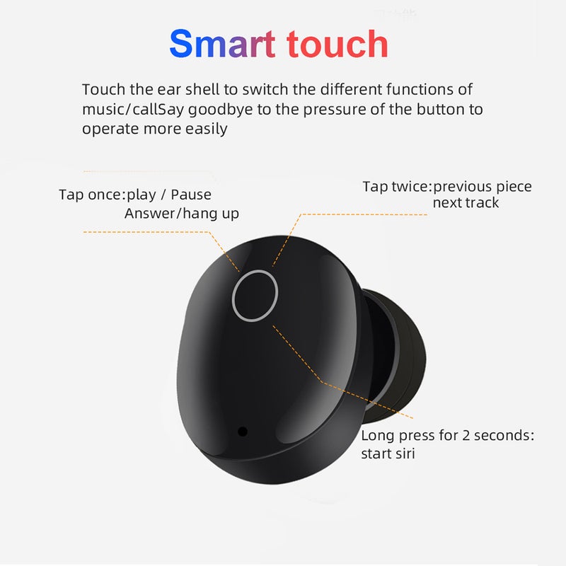 A16 TWS Bluetooth Wireless Led Power Display Earbuds With Fingerprint Touch Control White