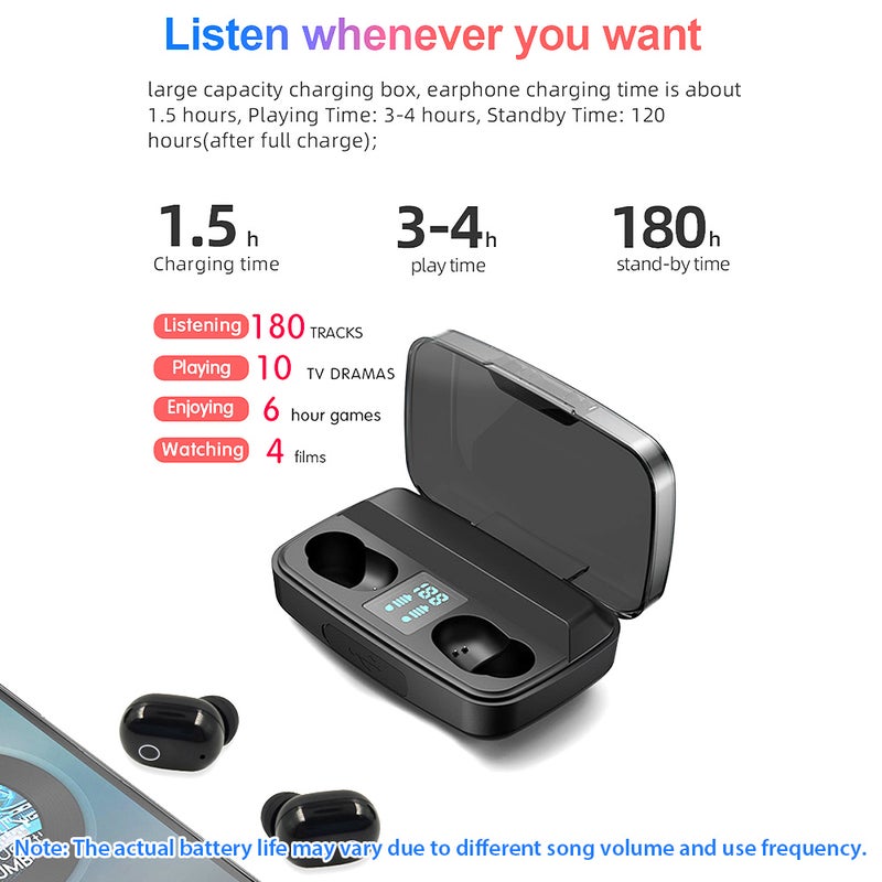 A16 TWS Bluetooth Wireless Led Power Display Earbuds With Fingerprint Touch Control White
