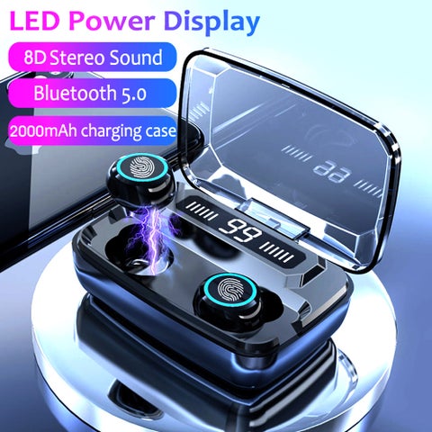 M11 TWS Bluetooth Wireless Led Power Display Earbuds With Fingerprint Touch Control Black