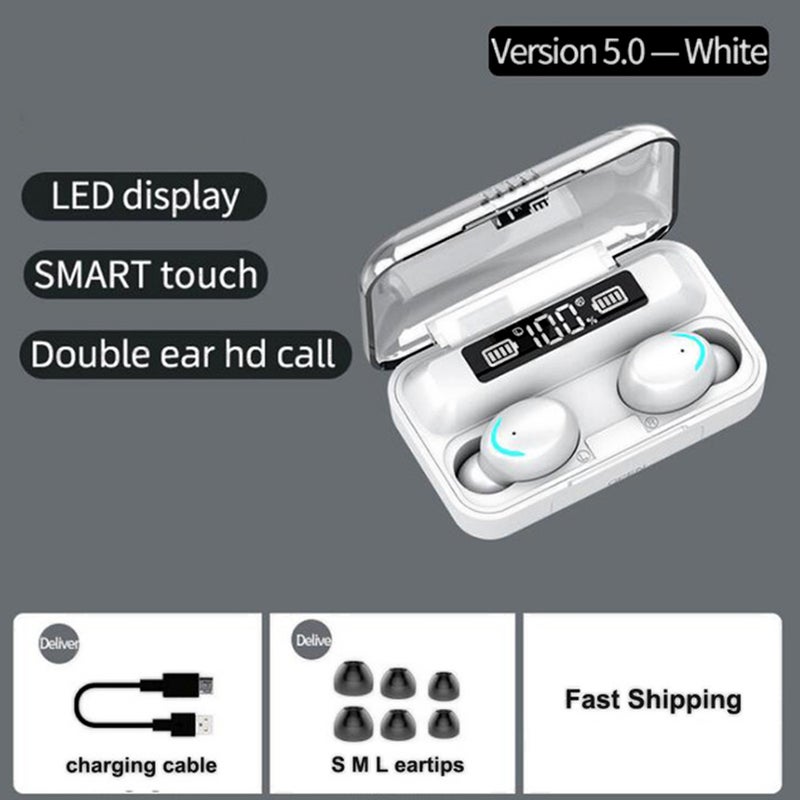 Generic - F9 6 TWS Bluetooth Wireless Led Power Display Earbuds With Touch Control White - Image 1