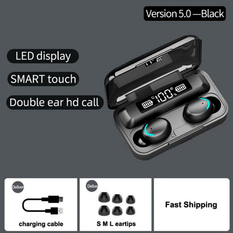 Generic - F9 6 TWS Bluetooth Wireless Led Power Display Earbuds With Touch Control Black - Image 1