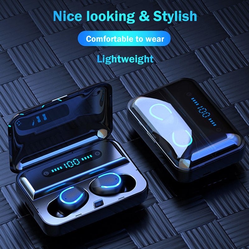 Generic - F9 6 TWS Bluetooth Wireless Led Power Display Earbuds With Touch Control Black - Image 1