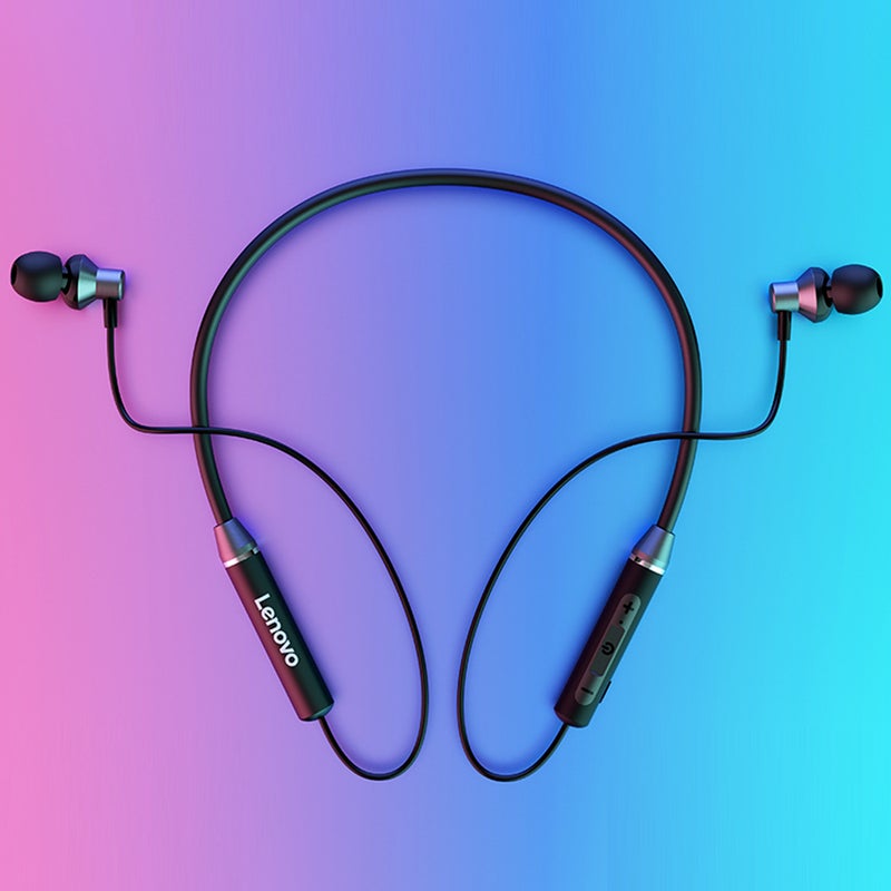 Lenovo - HE05 Bluetooth Wireless Neckband Stereo Earphone Black - Image 1
