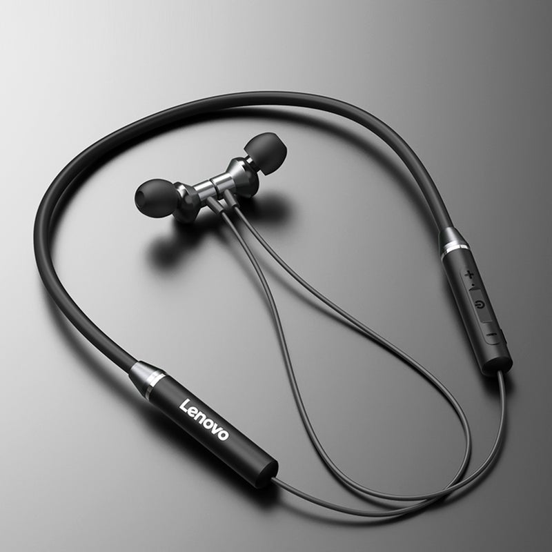 Lenovo - HE05 Bluetooth Wireless Neckband Stereo Earphone Black - Image 1