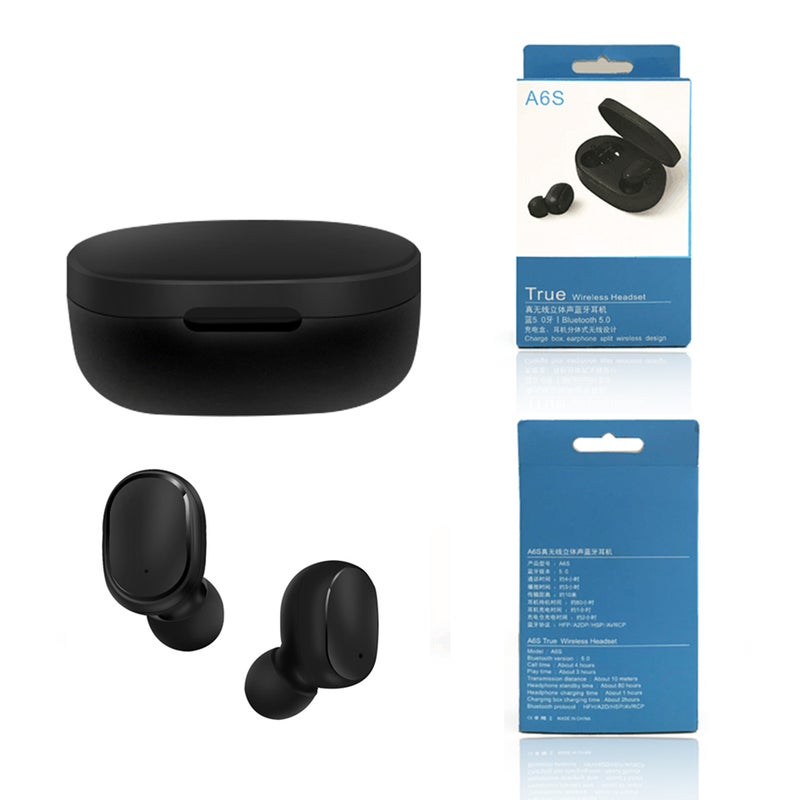Generic - A6S Mini TWS Wireless Bluetooth Stereo Earbuds Black - Image 1