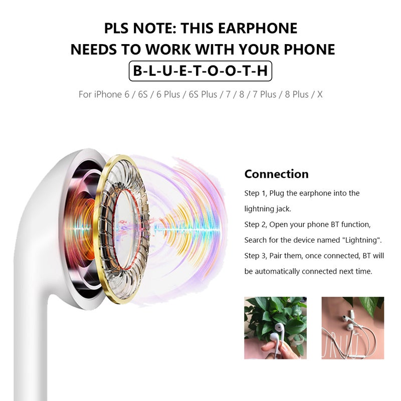 Generic - 8pin Lightning Stereo Hands Free Wired Bluetooth Earphone white - Image 1