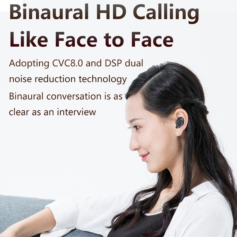 F9 43 Wireless Bluetooth Fingerprint Touch Control Earbuds With Round Light Black - Image 2