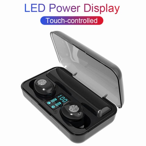 F9 TWS Touch Controlled Wireless Bluetooth Earphones With LED Power Display Black