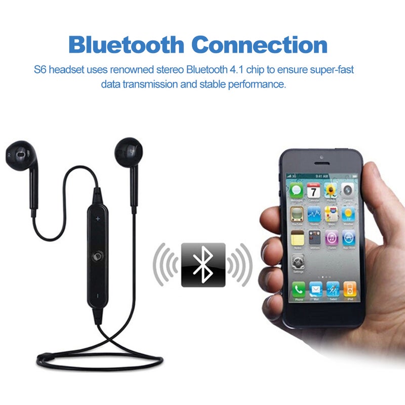 S6 Bluetooth In Ear Smart Phone Hands Free Earphone With Mic Black - Image 4