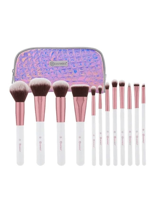BH Cosmetics 12-Piece Crystal Quartz Brush With Case White/Rose Gold/Brown  - Image 1