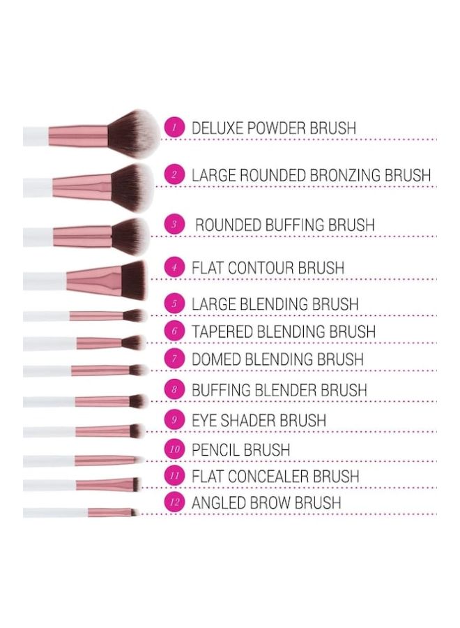 BH Cosmetics 12 Piece Crystal Quartz Brush Set With Bag White  - Image 4