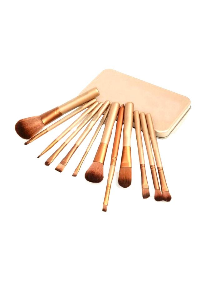 12-Piece Makeup Brush Set With Metal Box Gold/Rose Gold/Brown
