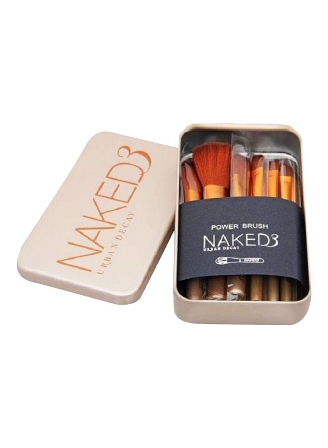 NAKED3 12-Piece Goat Hair Makeup Brush Set Beige/Gold 