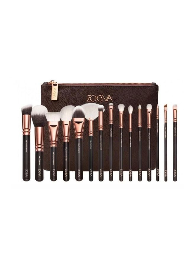 15-Piece Make Up Brush With Bag Black/Gold - Image 1
