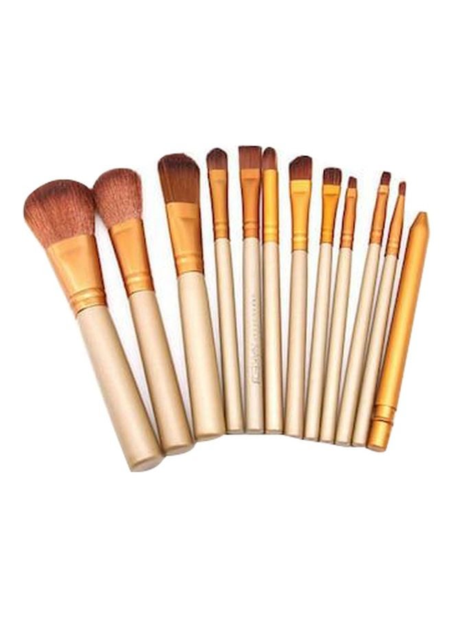 مجموعة فرش مكياج بشعيرات من الألياف مكونة من 12 قطعة بني/ذهبي - Image 1