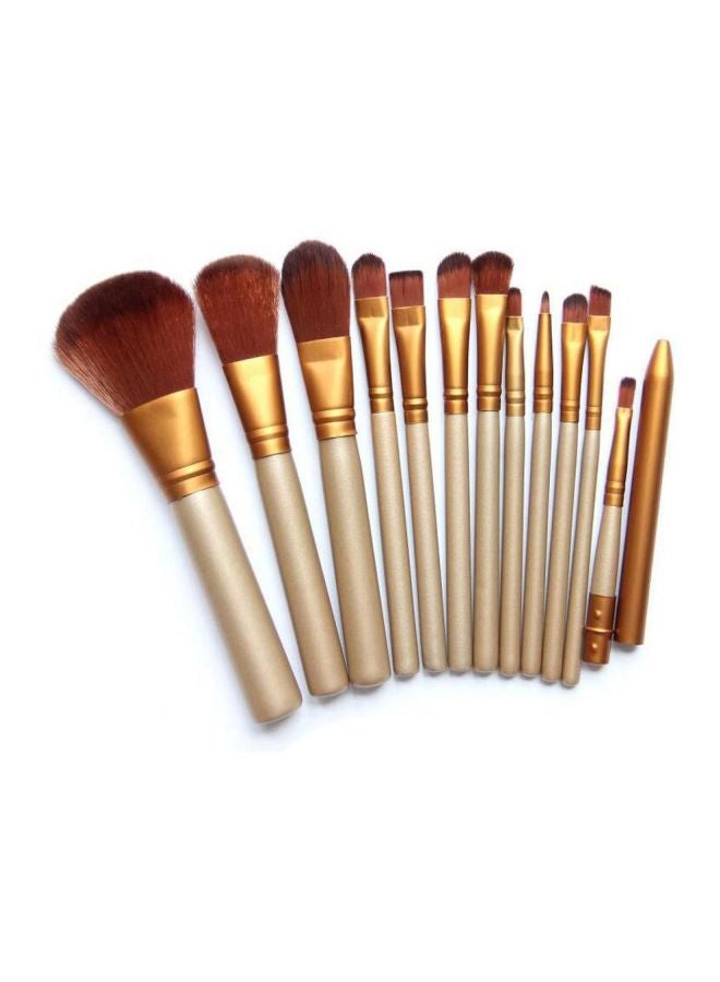 طقم من 12 فرشاة لمستحضرات التجميل بيج/ بني/ ذهبي - Image 1