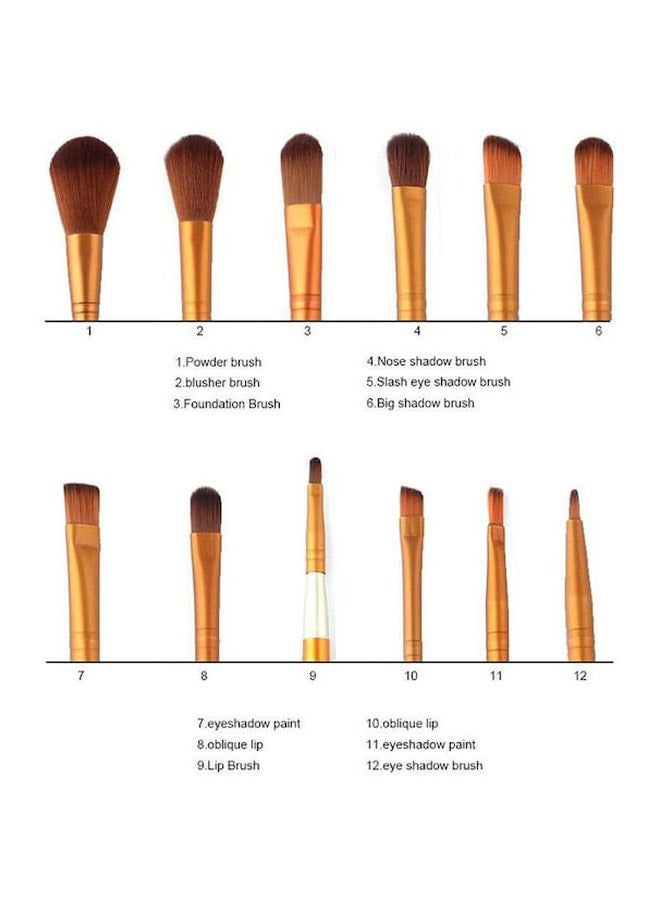 طقم من 12 فرشاة لمستحضرات التجميل بيج/ بني/ ذهبي - Image 5