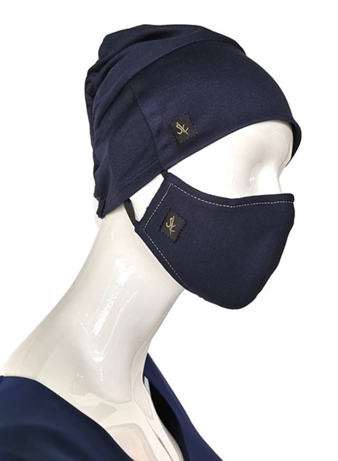 Sana'a Kayum Head Cap And Reusable Face Mask Set Navy Blue Medium  - Image 2