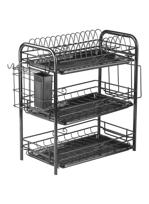3-Tier Rust Proof Dish Drying Rack Black 49x18x25cm