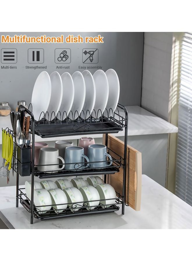 Generic 3-Tier Rust Proof Dish Drying Rack Black 49x18x25cm  - Image 2