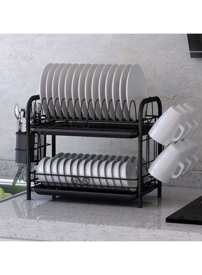 2-Tier Dish Drying Rack Black 43x14.5x25cm - Image 4