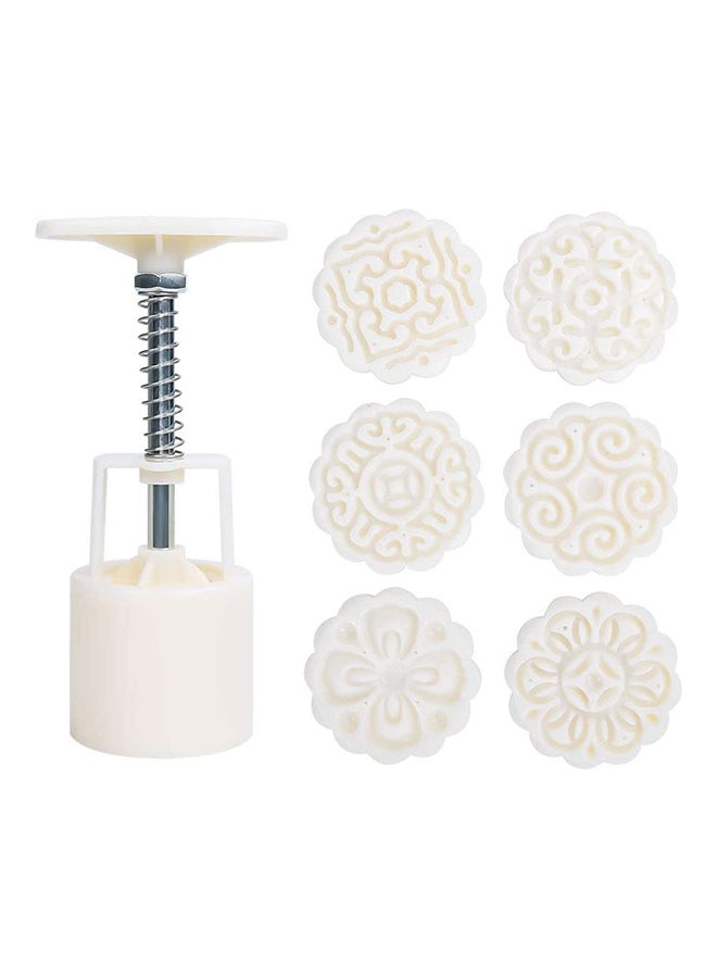 طقم قوالب ثلاثية الأبعاد لتشكيل الكوكيز مع آلة ضغط يدوية مكون من 6 قطع أوف وايت - Image 1