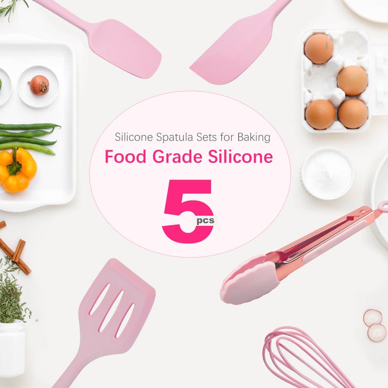 ماركة غير محددة - 5 Pieces Non-Stick Spatula Sets Pink, rose gold 5.5*21.5cm, 4*19cm, 4.2*20.5cm, 4.7*21cm, 3.3*20cmcm - Image 1