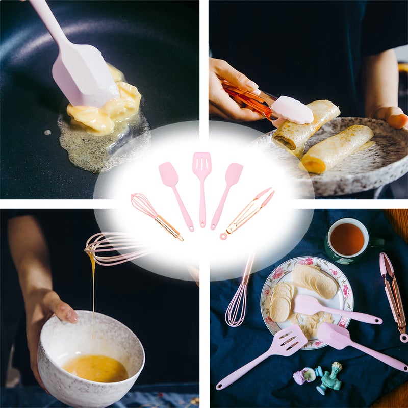 ماركة غير محددة - 5 Pieces Non-Stick Spatula Sets Pink, rose gold 5.5*21.5cm, 4*19cm, 4.2*20.5cm, 4.7*21cm, 3.3*20cmcm - Image 1