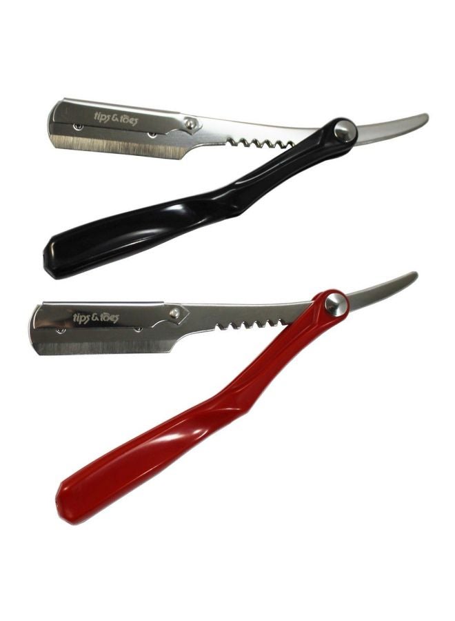 Tips & Toes Pack Of 2 Professional Folding Barber Razor Red/Black/Silver 15cm  - Image 1