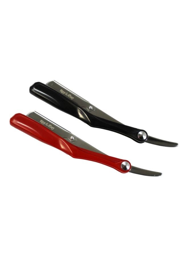 Tips & Toes Pack Of 2 Professional Folding Barber Razor Red/Black/Silver 15cm  - Image 2