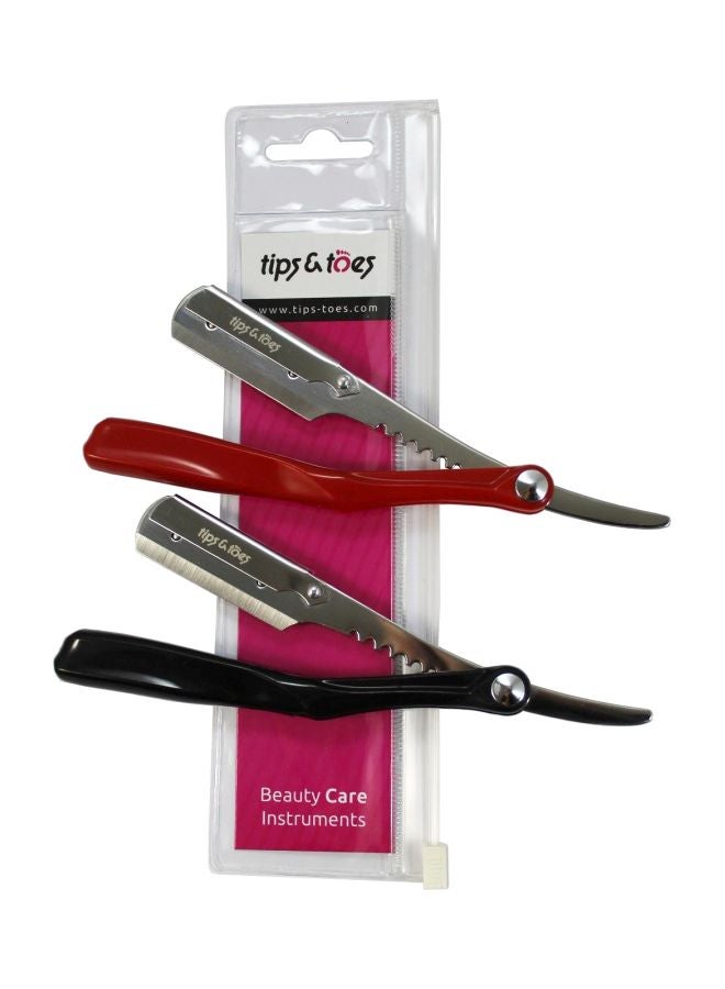 Tips & Toes Pack Of 2 Professional Folding Barber Razor Red/Black/Silver 15cm  - Image 3
