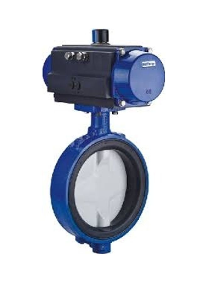 DelVal - Cast Iron Wafer Type Butterfly Valve with Pneumatic Double Acting Actuator Blue 3inch - Image 1